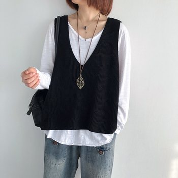 2023. aasta sügis- ja talvemoe naiste kootud vest, uus puuvillane V-kaelusega vest, retro heegeldatud varrukateta kampsun