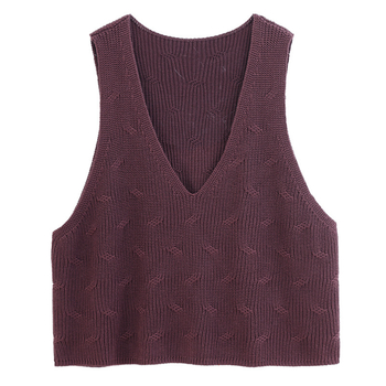 2023. aasta sügis- ja talvemoe naiste kootud vest, uus puuvillane V-kaelusega vest, retro heegeldatud varrukateta kampsun