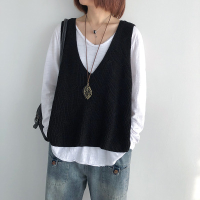 2023. aasta sügis- ja talvemoe naiste kootud vest, uus puuvillane V-kaelusega vest, retro heegeldatud varrukateta kampsun
