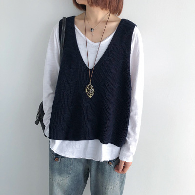 2023. aasta sügis- ja talvemoe naiste kootud vest, uus puuvillane V-kaelusega vest, retro heegeldatud varrukateta kampsun