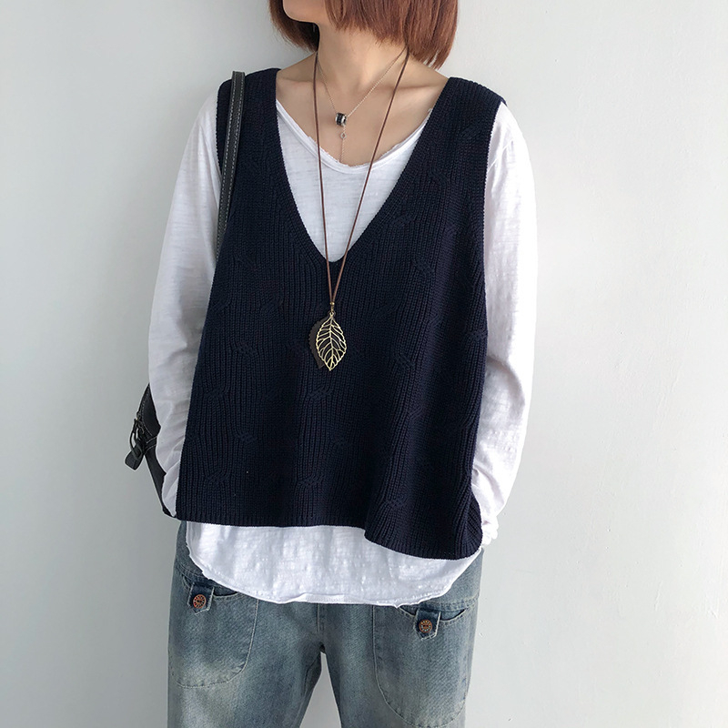 2023. aasta sügis- ja talvemoe naiste kootud vest, uus puuvillane V-kaelusega vest, retro heegeldatud varrukateta kampsun