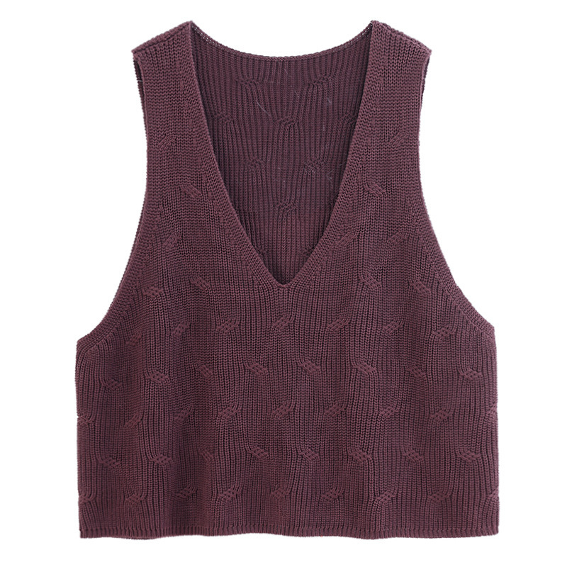 2023. aasta sügis- ja talvemoe naiste kootud vest, uus puuvillane V-kaelusega vest, retro heegeldatud varrukateta kampsun
