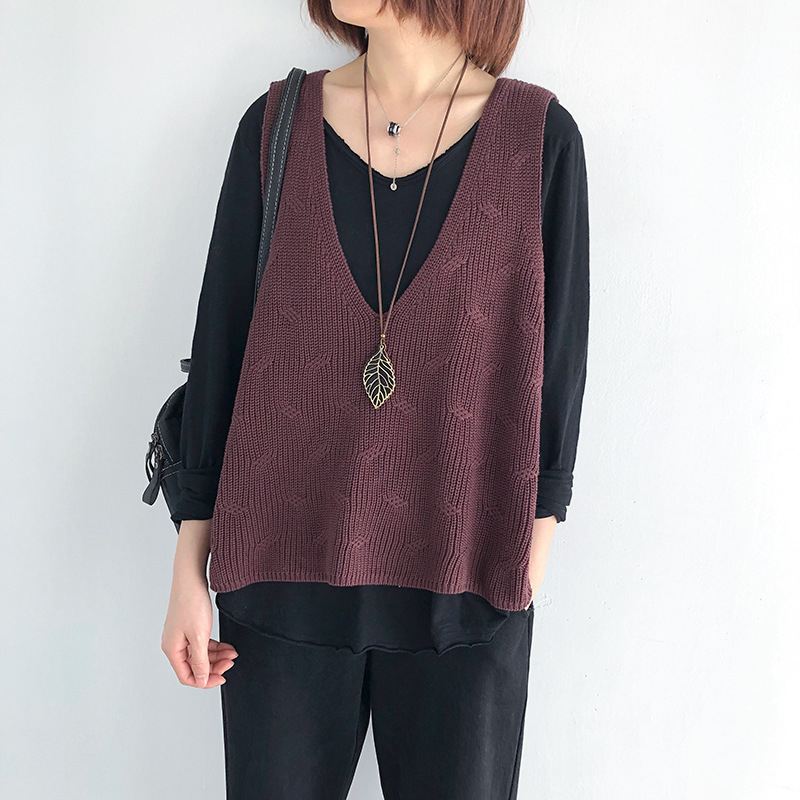 2023. aasta sügis- ja talvemoe naiste kootud vest, uus puuvillane V-kaelusega vest, retro heegeldatud varrukateta kampsun