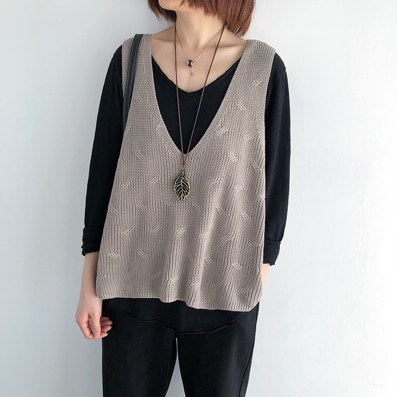 2023. aasta sügis- ja talvemoe naiste kootud vest, uus puuvillane V-kaelusega vest, retro heegeldatud varrukateta kampsun