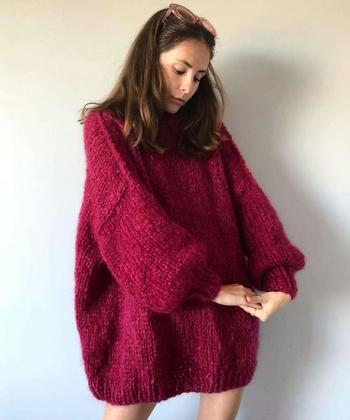 ins Style Čistý ručne tkaný pletený mohérový sveter voľného strihu Stredne dlhý slim strih zosilnený sveter s vrchným oblečením