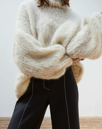 ins Style Čistý ručne tkaný pletený mohérový sveter voľného strihu Stredne dlhý slim strih zosilnený sveter s vrchným oblečením