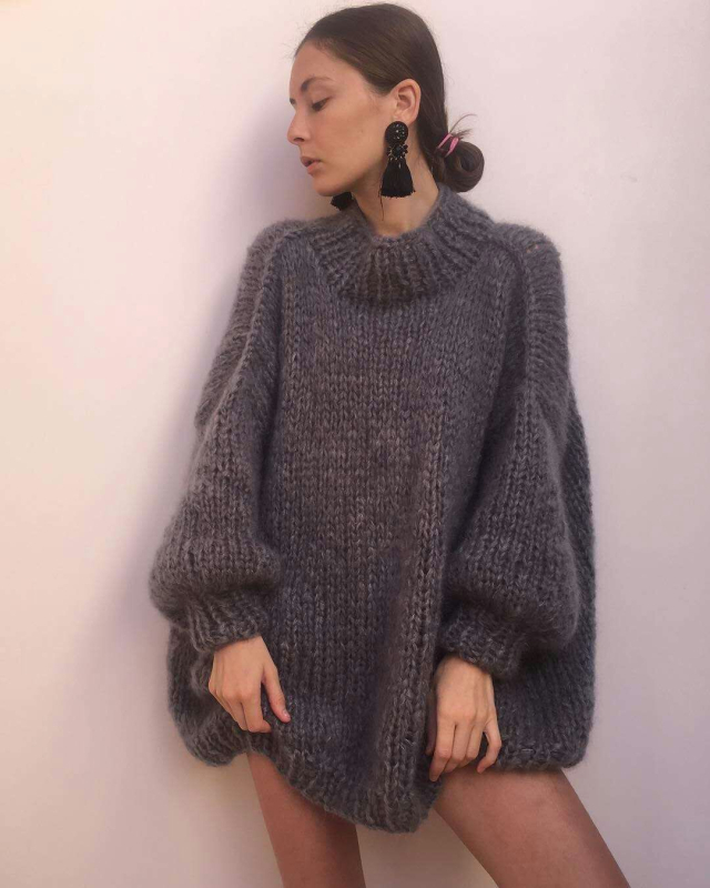 ins Style Čistý ručne tkaný pletený mohérový sveter voľného strihu Stredne dlhý slim strih zosilnený sveter s vrchným oblečením