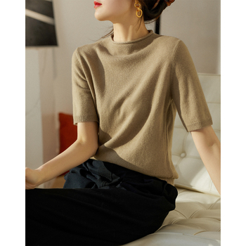 Jesenný nový dámsky sveter s polovičným rolákom v kórejskom štýle, dámsky jesenný a zimný tenký nový sveter s vnútorným spodným dielom a stredným rukávom