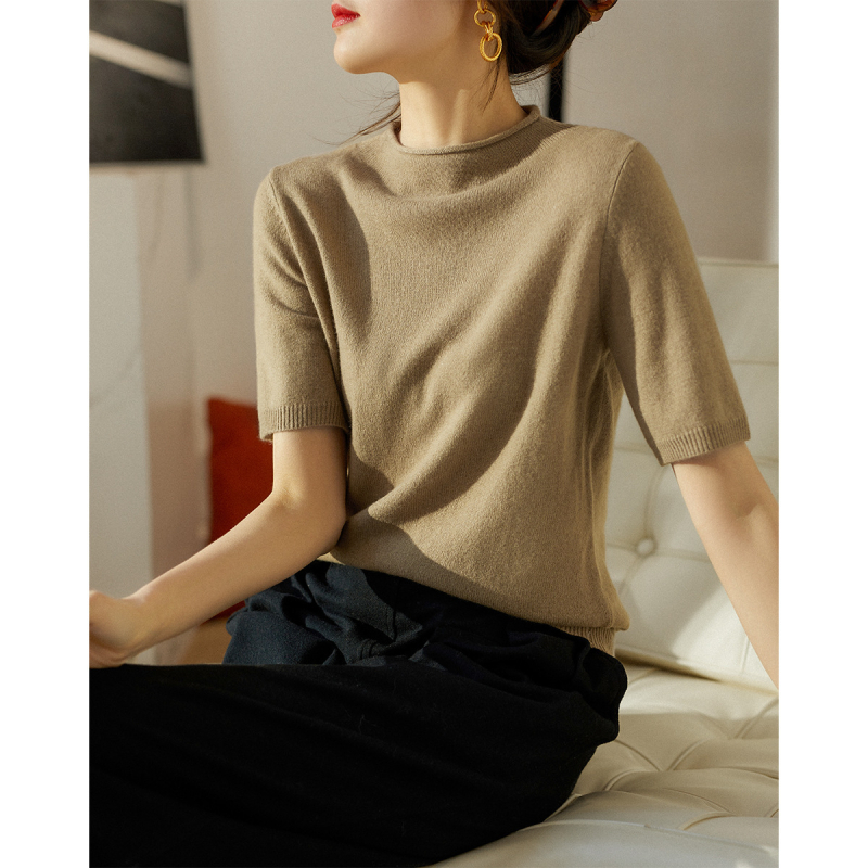 Jesenný nový dámsky sveter s polovičným rolákom v kórejskom štýle, dámsky jesenný a zimný tenký nový sveter s vnútorným spodným dielom a stredným rukávom