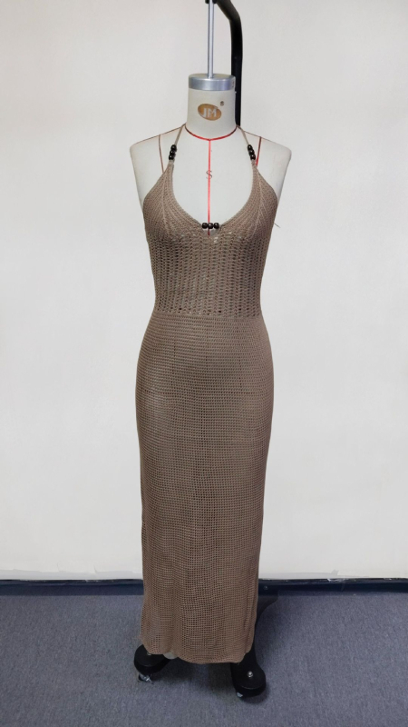 Novi proizvod u 2025.! ! Pletena seksi suknja za plažu s V izrezom i otvorenim leđima za europsku i američku proljetnu ženu