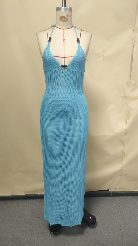 Novi proizvod u 2025.! ! Pletena seksi suknja za plažu s V izrezom i otvorenim leđima za europsku i američku proljetnu ženu