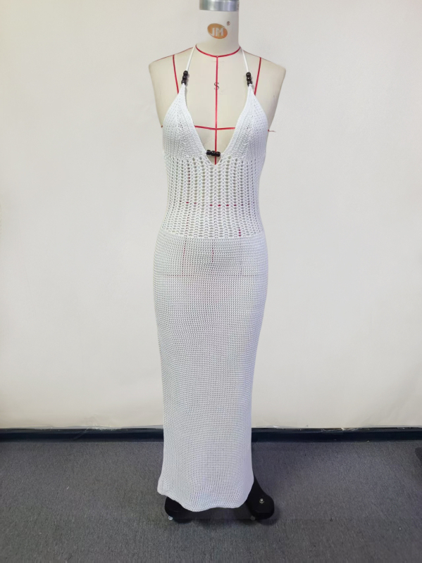 Novi proizvod u 2025.! ! Pletena seksi suknja za plažu s V izrezom i otvorenim leđima za europsku i američku proljetnu ženu