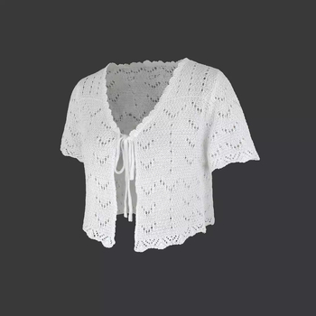 Vanjska trgovina prekogranična Europa i Amerika Amazon Source Factory Ženski pleteni kardigan za plažu s kratkim rukavima i šupljim džemperom