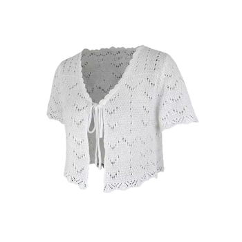Vanjska trgovina prekogranična Europa i Amerika Amazon Source Factory Ženski pleteni kardigan za plažu s kratkim rukavima i šupljim džemperom