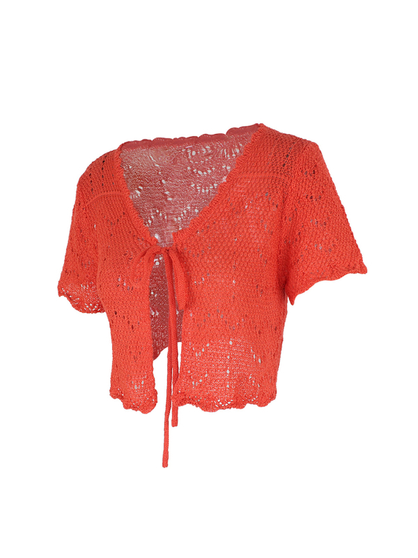 Vanjska trgovina prekogranična Europa i Amerika Amazon Source Factory Ženski pleteni kardigan za plažu s kratkim rukavima i šupljim džemperom