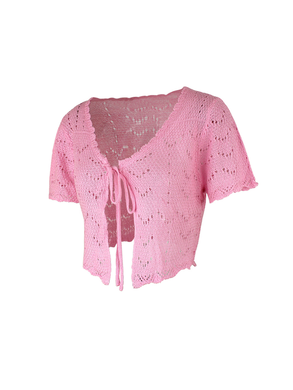 Vanjska trgovina prekogranična Europa i Amerika Amazon Source Factory Ženski pleteni kardigan za plažu s kratkim rukavima i šupljim džemperom