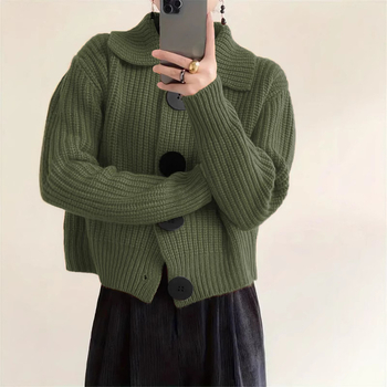 Európske a americké nové cezhraničné dámske oblečenie, voľné kórejské módne ležérne veľké klopy, pletený kardigan veľkej veľkosti