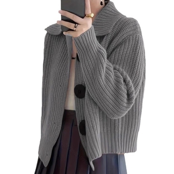 Európske a americké nové cezhraničné dámske oblečenie, voľné kórejské módne ležérne veľké klopy, pletený kardigan veľkej veľkosti