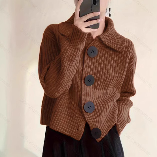 Európske a americké nové cezhraničné dámske oblečenie, voľné kórejské módne ležérne veľké klopy, pletený kardigan veľkej veľkosti
