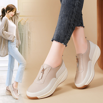 Jarné a jesenné dámske topánky 2024 s farebne zladenými topánkami, cezhraničné, s okrúhlou špičkou, zipsom, platformou, shake topánky, matkiné rukávy, platforma, zvyšujúce výšku, dámske topánky