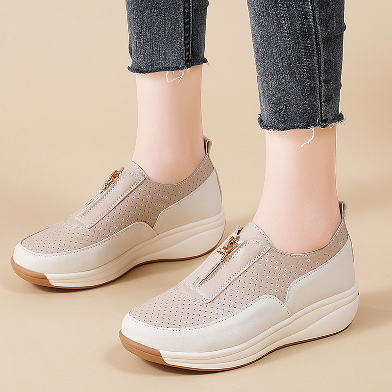 Jarné a jesenné dámske topánky 2024 s farebne zladenými topánkami, cezhraničné, s okrúhlou špičkou, zipsom, platformou, shake topánky, matkiné rukávy, platforma, zvyšujúce výšku, dámske topánky