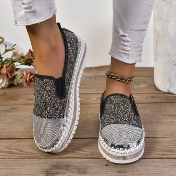 Dámske ležérne topánky veľkej veľkosti CrossBorder Trade 2025, jar, nové, plytké mokasíny s hrubou podrážkou a kamienkami, módne dámske topánky
