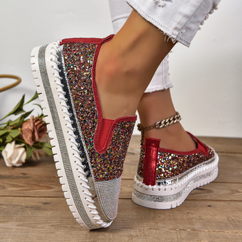 Dámske ležérne topánky veľkej veľkosti CrossBorder Trade 2025, jar, nové, plytké mokasíny s hrubou podrážkou a kamienkami, módne dámske topánky