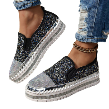 Dámske ležérne topánky veľkej veľkosti CrossBorder Trade 2025, jar, nové, plytké mokasíny s hrubou podrážkou a kamienkami, módne dámske topánky