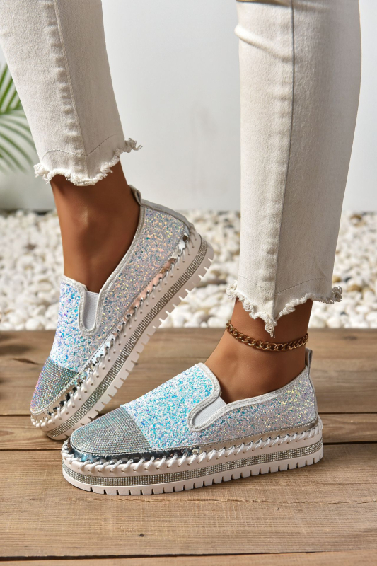 Dámske ležérne topánky veľkej veľkosti CrossBorder Trade 2025, jar, nové, plytké mokasíny s hrubou podrážkou a kamienkami, módne dámske topánky