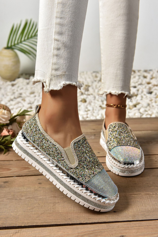 Dámske ležérne topánky veľkej veľkosti CrossBorder Trade 2025, jar, nové, plytké mokasíny s hrubou podrážkou a kamienkami, módne dámske topánky