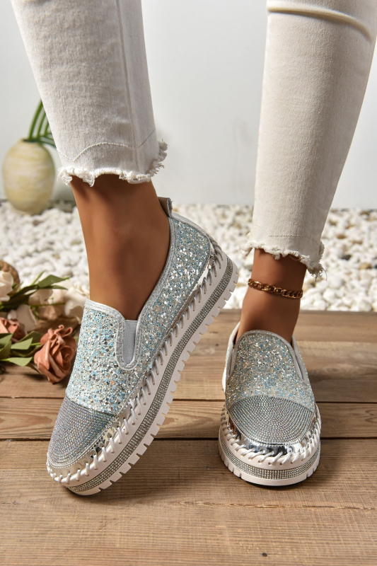 Dámske ležérne topánky veľkej veľkosti CrossBorder Trade 2025, jar, nové, plytké mokasíny s hrubou podrážkou a kamienkami, módne dámske topánky