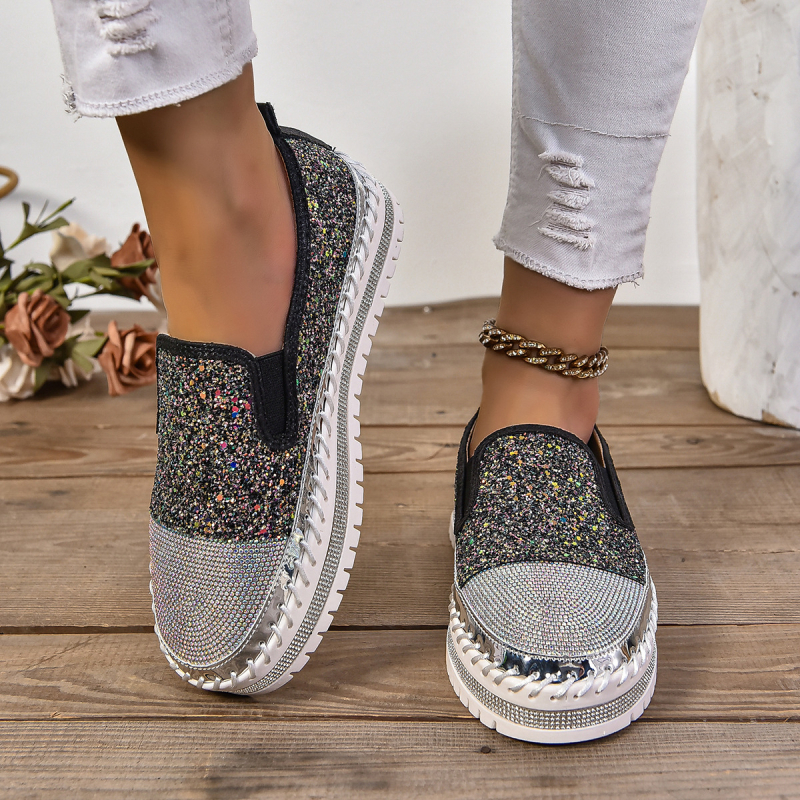Dámske ležérne topánky veľkej veľkosti CrossBorder Trade 2025, jar, nové, plytké mokasíny s hrubou podrážkou a kamienkami, módne dámske topánky