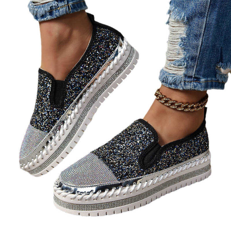 Dámske ležérne topánky veľkej veľkosti CrossBorder Trade 2025, jar, nové, plytké mokasíny s hrubou podrážkou a kamienkami, módne dámske topánky