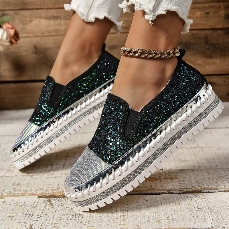 Dámske ležérne topánky veľkej veľkosti CrossBorder Trade 2025, jar, nové, plytké mokasíny s hrubou podrážkou a kamienkami, módne dámske topánky