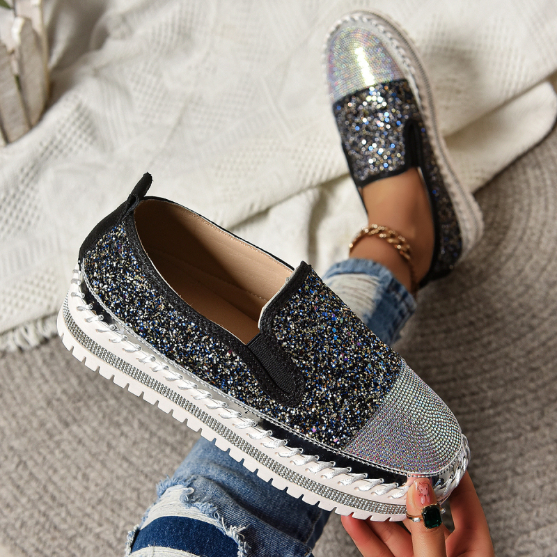 Dámske ležérne topánky veľkej veľkosti CrossBorder Trade 2025, jar, nové, plytké mokasíny s hrubou podrážkou a kamienkami, módne dámske topánky