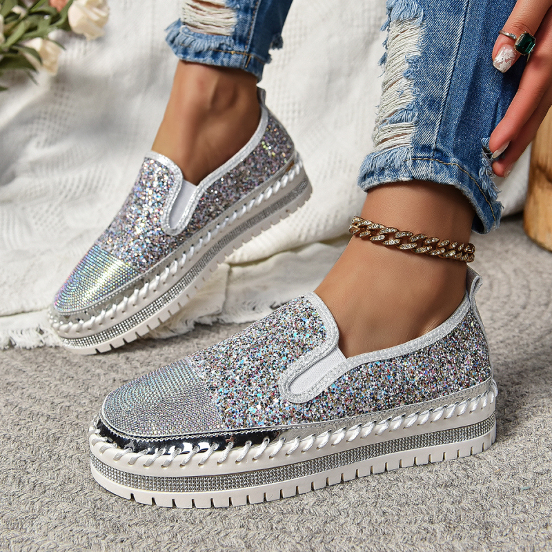 Dámske ležérne topánky veľkej veľkosti CrossBorder Trade 2025, jar, nové, plytké mokasíny s hrubou podrážkou a kamienkami, módne dámske topánky