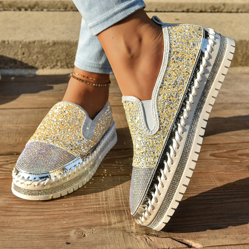 Dámske ležérne topánky veľkej veľkosti CrossBorder Trade 2025, jar, nové, plytké mokasíny s hrubou podrážkou a kamienkami, módne dámske topánky