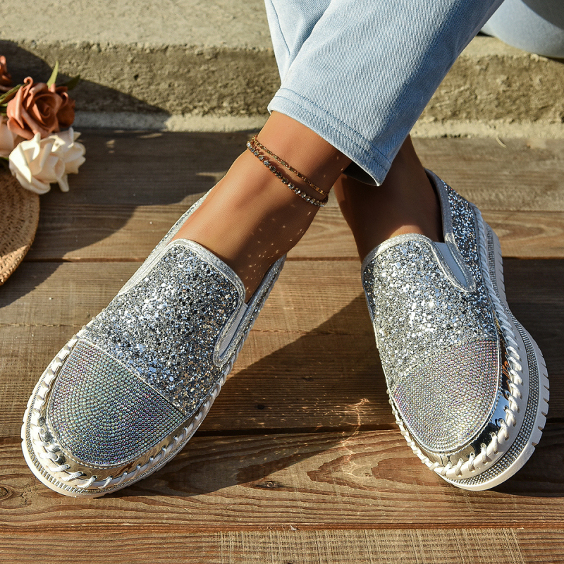 Dámske ležérne topánky veľkej veľkosti CrossBorder Trade 2025, jar, nové, plytké mokasíny s hrubou podrážkou a kamienkami, módne dámske topánky
