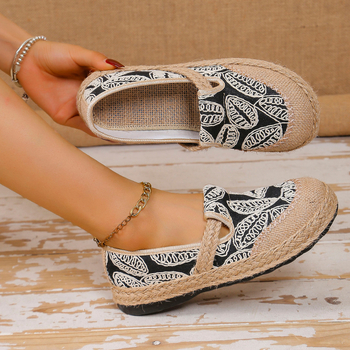 Etninio stiliaus pavasario naujo stiliaus laisvalaikio bateliai moterims, retro stiliaus lininiai apvalios nosies, laisvalaikio medvilniniai ir lininiai bateliai, Šiaurės vakarų regionas.