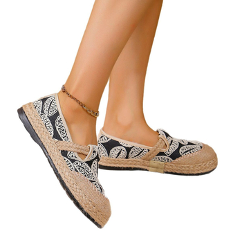 Etninio stiliaus pavasario naujo stiliaus laisvalaikio bateliai moterims, retro stiliaus lininiai apvalios nosies, laisvalaikio medvilniniai ir lininiai bateliai, Šiaurės vakarų regionas.