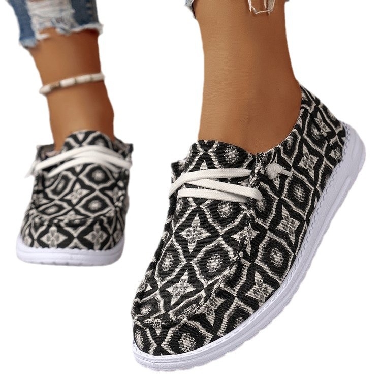 2024 Zahraničný obchod plus size Four Seasons plátenné topánky Dámske farebné tlačené farebné vyvážané do Európy a Ameriky Výrobcovia plochých topánok pre voľný čas