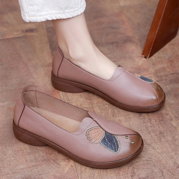 Ženske cipele, Cipele za žene srednje i starije dobi, Ležerne cipele za starije osobe, Neklizajuće ravne cipele, Udobne proljetne i jesenske kožne cipele s mekim potplatom za osobe srednje i starije dobi