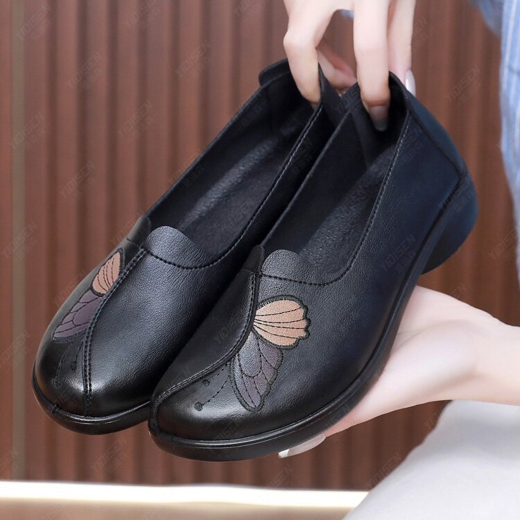 Ženske cipele, Cipele za žene srednje i starije dobi, Ležerne cipele za starije osobe, Neklizajuće ravne cipele, Udobne proljetne i jesenske kožne cipele s mekim potplatom za osobe srednje i starije dobi