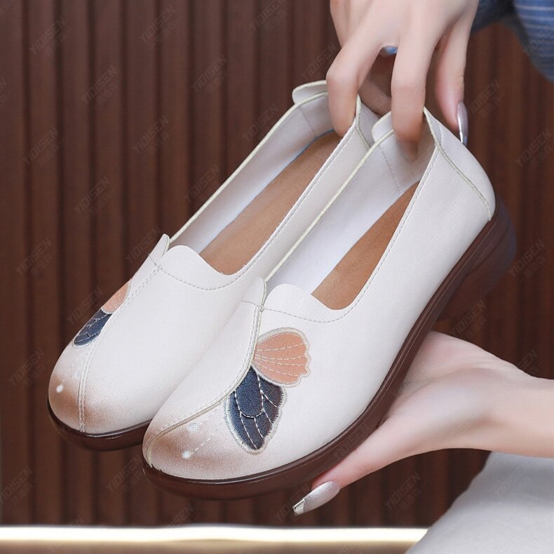 Ženske cipele, Cipele za žene srednje i starije dobi, Ležerne cipele za starije osobe, Neklizajuće ravne cipele, Udobne proljetne i jesenske kožne cipele s mekim potplatom za osobe srednje i starije dobi