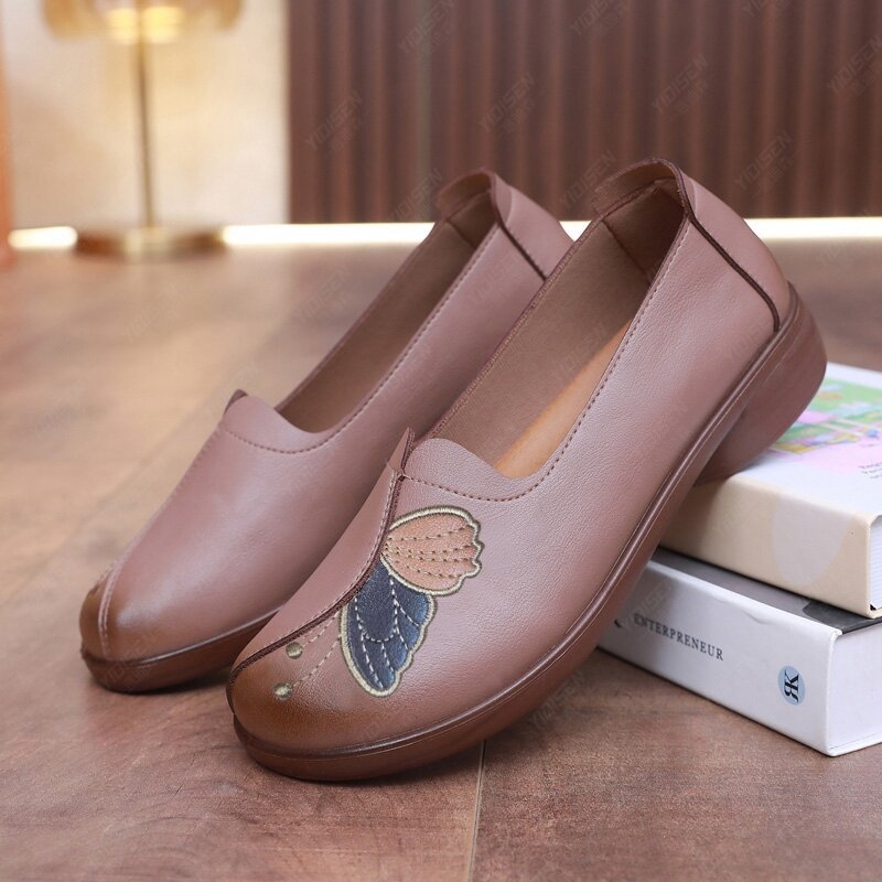 Ženske cipele, Cipele za žene srednje i starije dobi, Ležerne cipele za starije osobe, Neklizajuće ravne cipele, Udobne proljetne i jesenske kožne cipele s mekim potplatom za osobe srednje i starije dobi