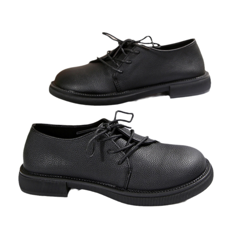 2025 m. pavasario ir rudens nauji žemi kvadratiniai kulniukai apvaliais pirštais moterims, britiško stiliaus, suvarstomi, madingi ir languoti darbo maži odiniai bateliai moterims