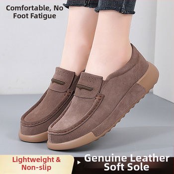 Prekogranične ženske cipele većih veličina od prave kože, cipele od graška, ležerne ženske pojedinačne cipele za jesen i zimu, srednje i starije dobi, udobne cipele za mame s mekim dnom