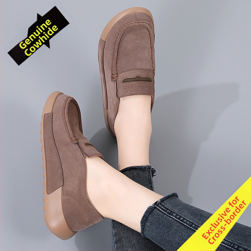 Prekogranične ženske cipele većih veličina od prave kože, cipele od graška, ležerne ženske pojedinačne cipele za jesen i zimu, srednje i starije dobi, udobne cipele za mame s mekim dnom
