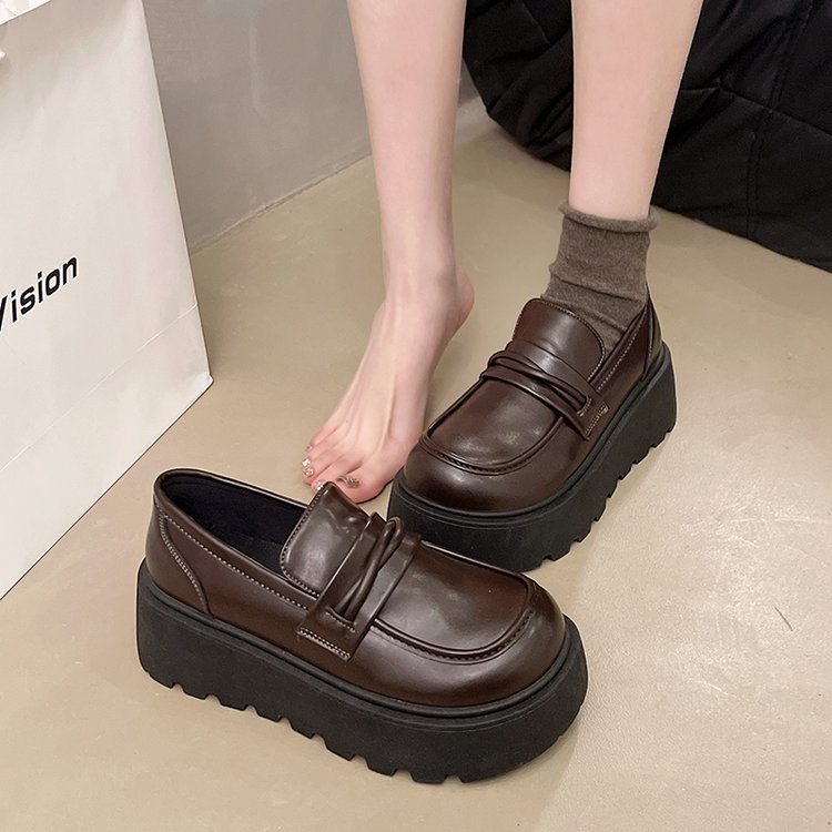 Dámske kožené topánky s hrubou podrážkou v vintage britskom štýle, vysoké, jednovrstvové, nové, jarné a jesenné, mokasíny Puffin Loafers z roku 2025