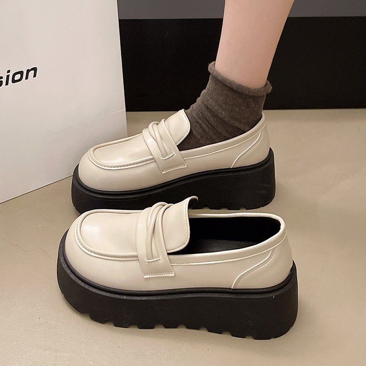 Dámske kožené topánky s hrubou podrážkou v vintage britskom štýle, vysoké, jednovrstvové, nové, jarné a jesenné, mokasíny Puffin Loafers z roku 2025